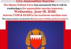 Marine Defense Force to Conduct Live Ammunition Exercise on June 18