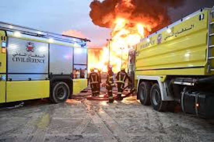 Bahrain Civil Defense extinguishes fire at facility hit in Iranian attack