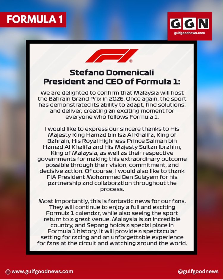 Formula 1 Partnership: Malaysia to Host the 2026 Bahrain Grand Prix